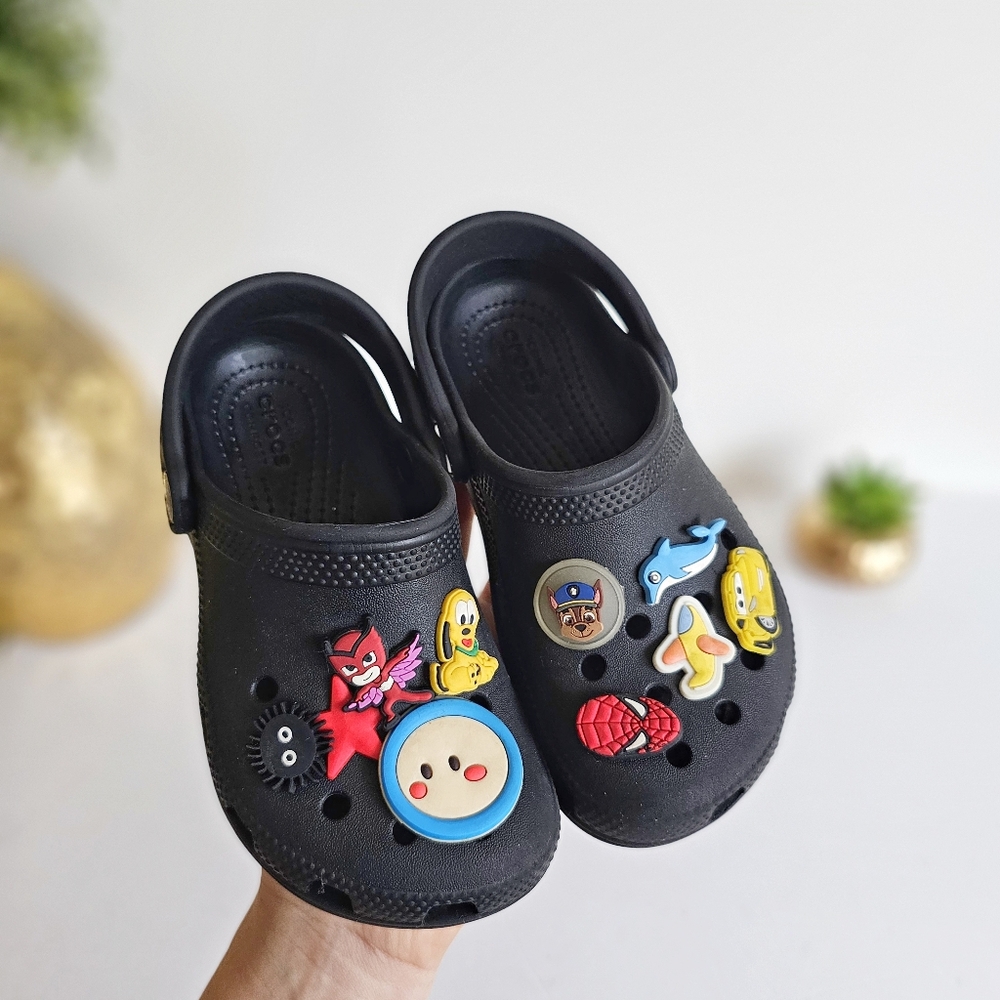 Iconic CROCS Comfort Classic Toddler Clog Black Lightweight Sandals Jibbitz C12